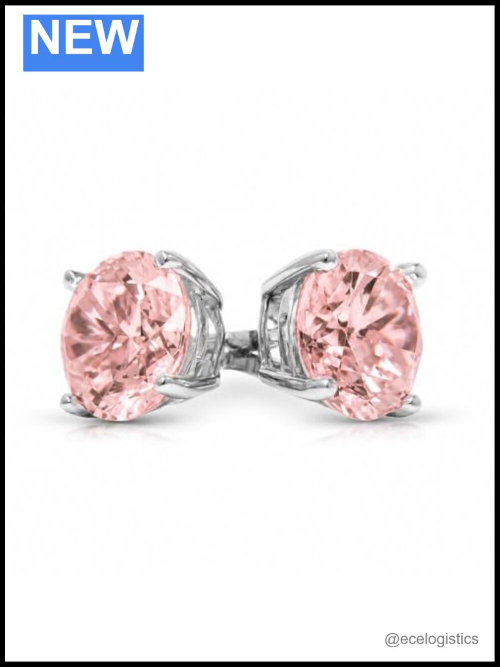 Solid 14K White Gold Simulated Diamond Screw Back Stud Earrings